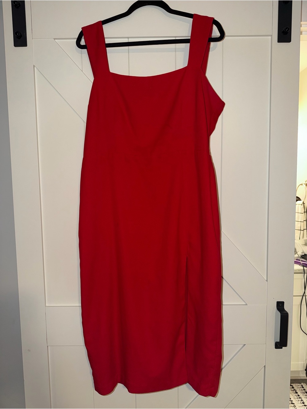 Classic Red Square-Neck Midi Dress